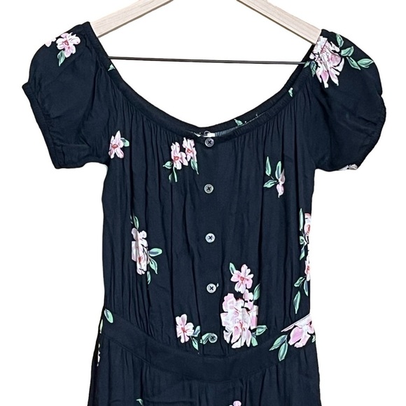 Capulet Gianna Off The Shoulder Floral Cap Sleeve Jumper. Black Pink Size S #997 - Picture 3 of 8